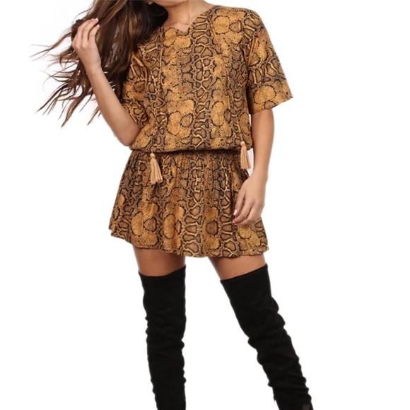 Boho Soul Boutique Snakeskin Gold black dress tunic NWT animal print mob wife - Picture 1 of 5